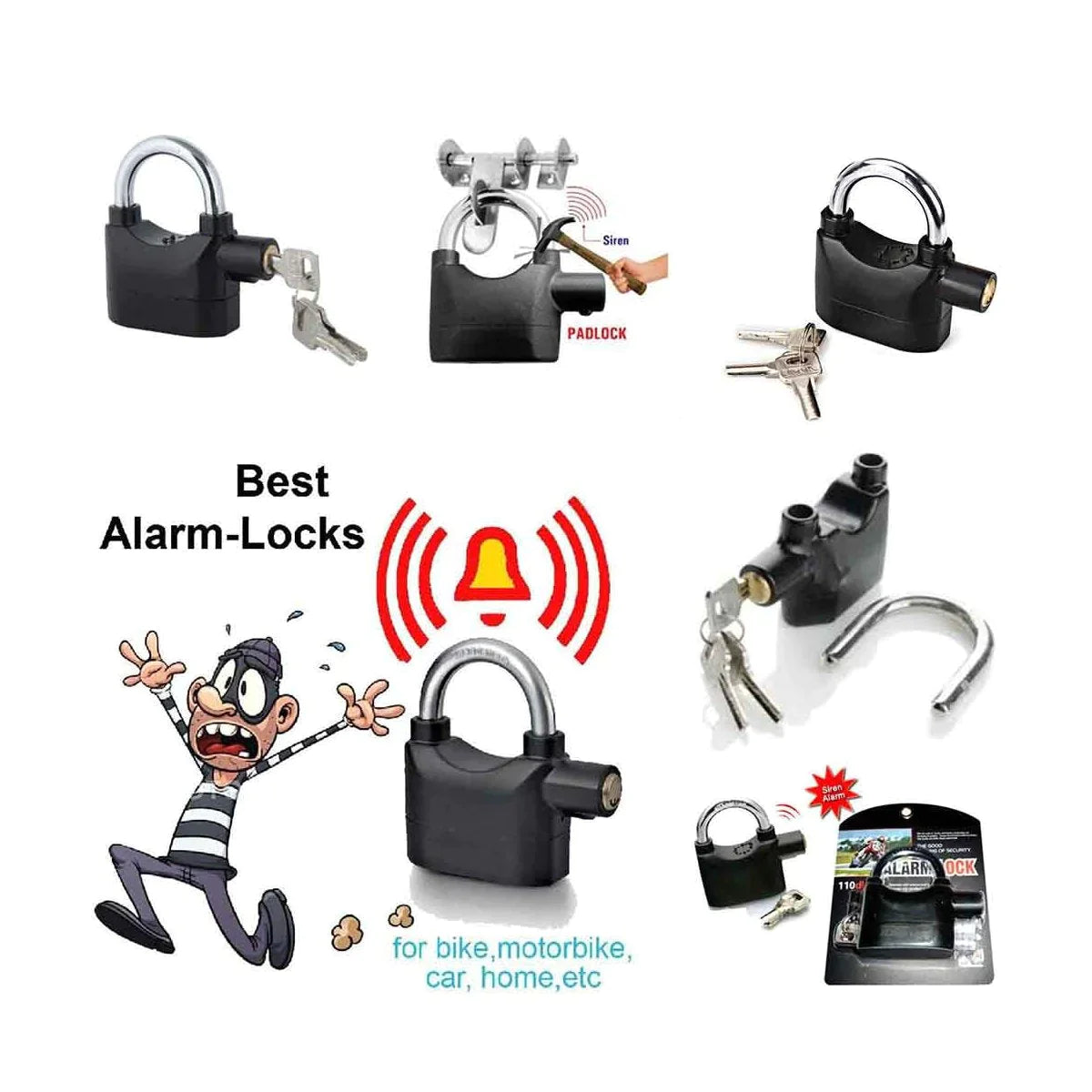 0185a Security Alarm Lock System | Waterproof Black Anti-theft Siren 110dba alarm anti Padlock FoR Bike|Door Window|Battery padlock 0185a Security Alarm Lock System | Waterproof Black Anti-theft Siren 110dba alarm anti Padlock FoR Bike|Door Window|Battery padlock